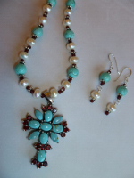 Garnet & Turquoise Cross Necklace